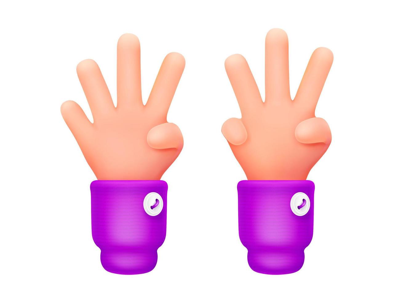 3d render, counting human hands, three and four vector