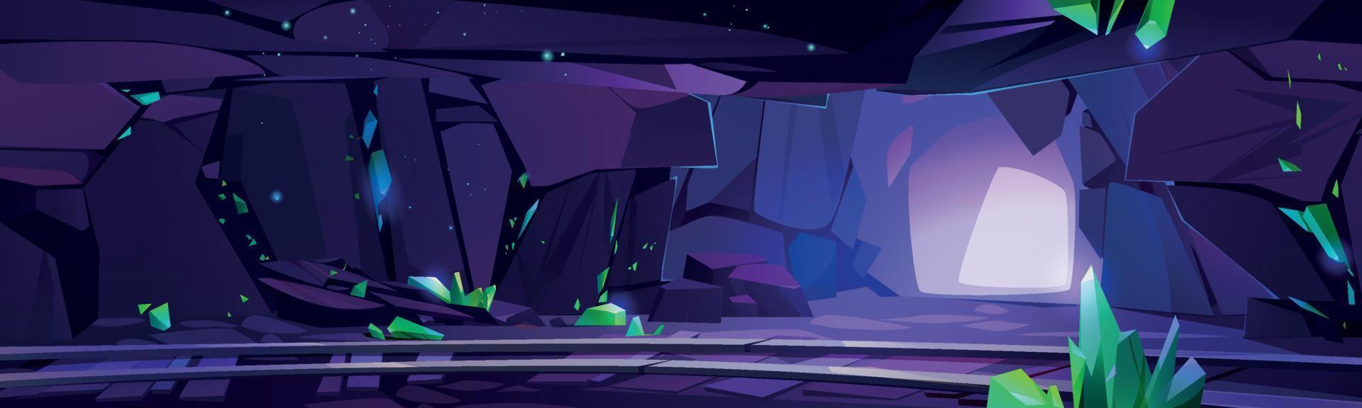 Underground emerald mine with green crystals vector
