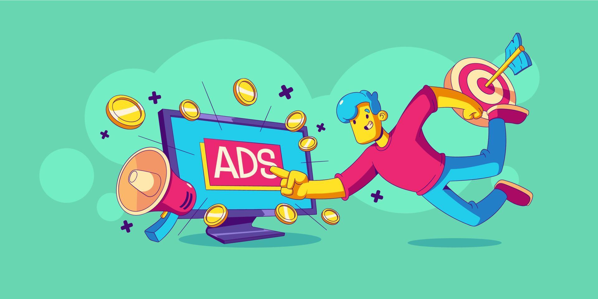 Pay per click, ads marketing strategy vector