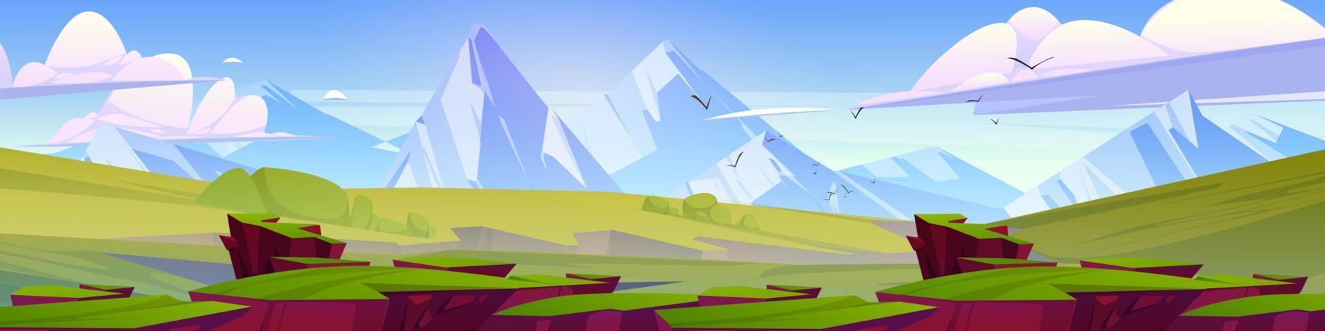 Cartoon nature landscape green valley with grass vector