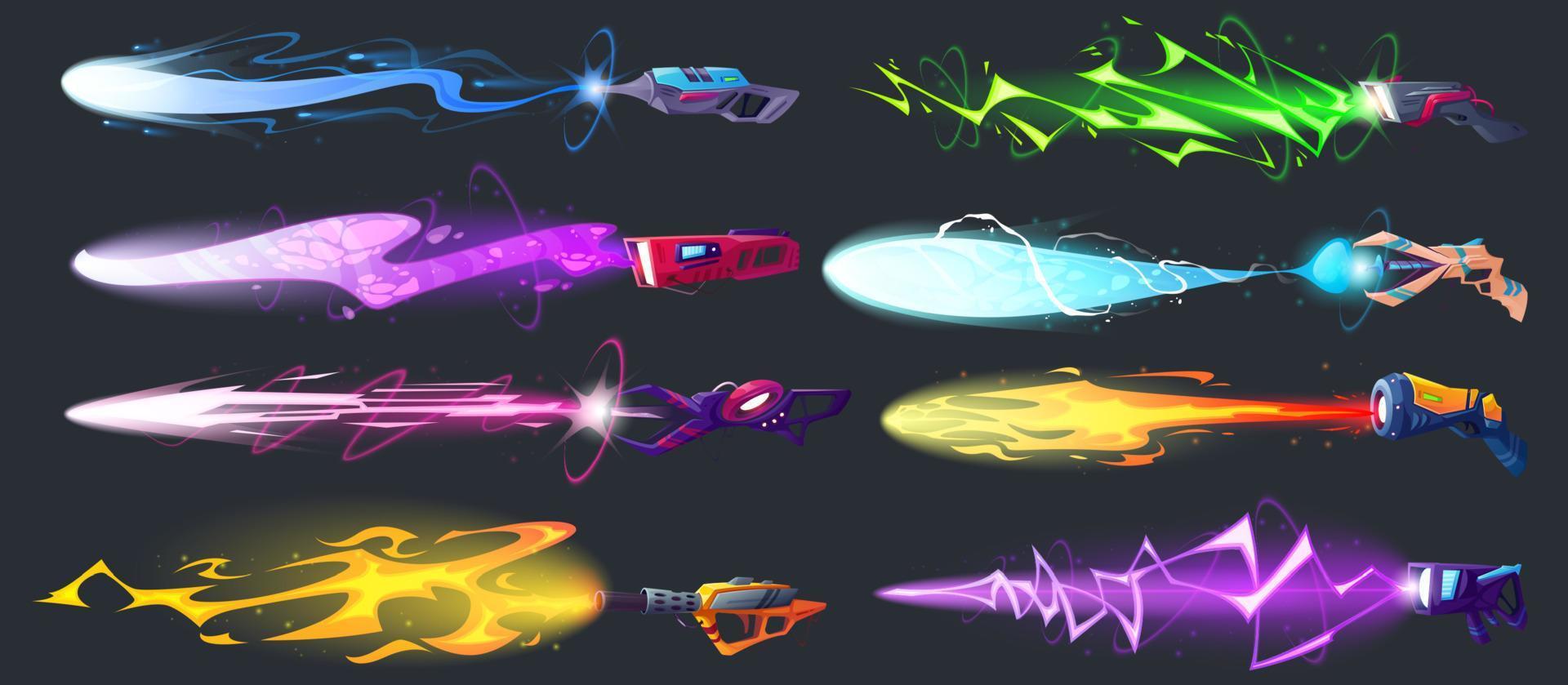 Space blasters, laser guns with shoot effect vector