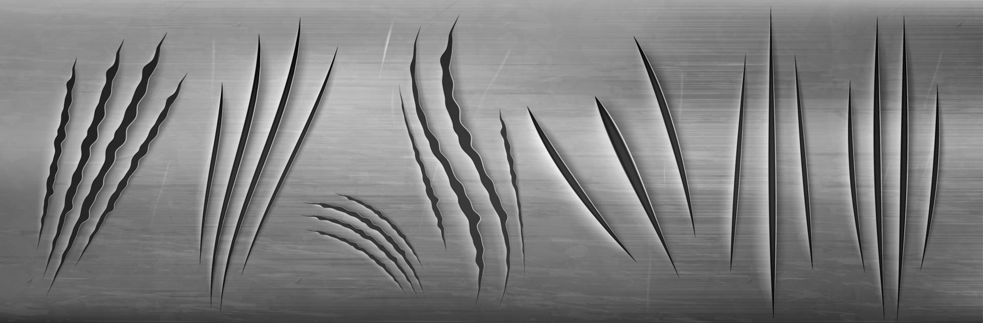 Set of realistic scratch marks on grey background vector