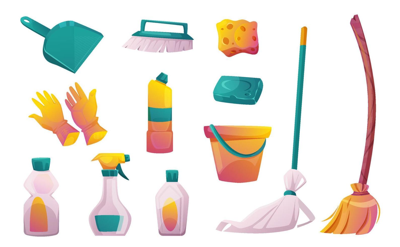 House cleaning equipment, brooms, brushes vector