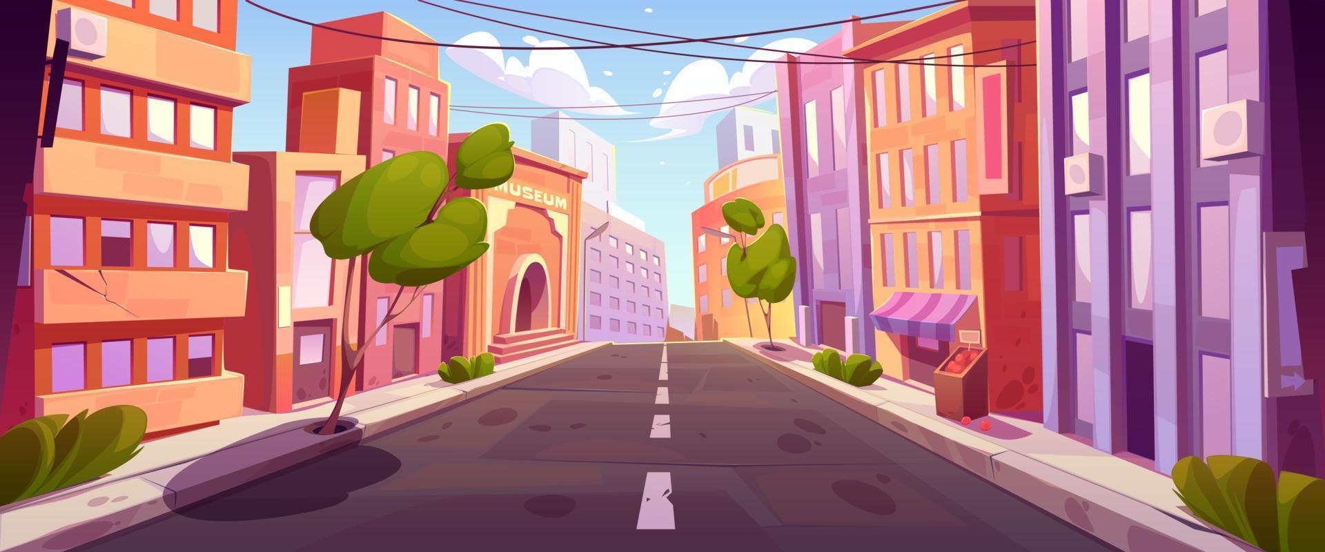 Empty city street cartoon vector illustration