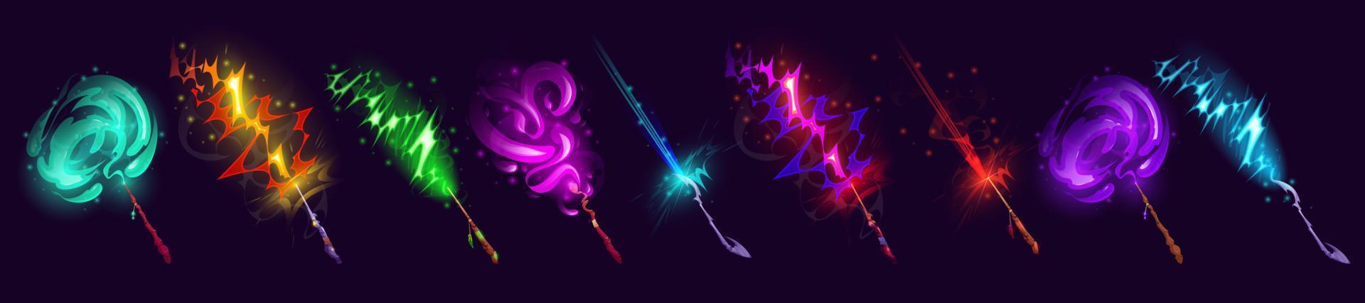 Set of magic wands with vfx light effect, vector