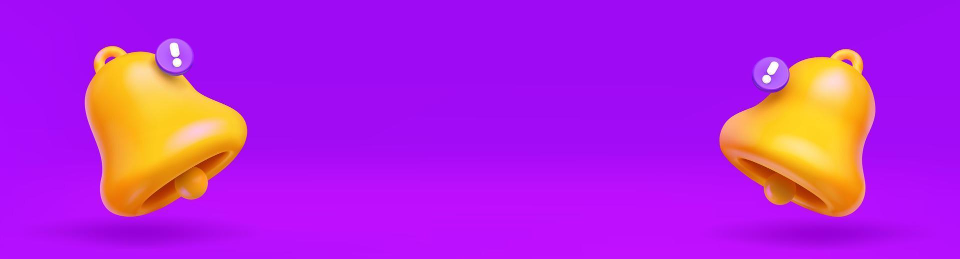 Set of bells with exclamation sign on purple vector