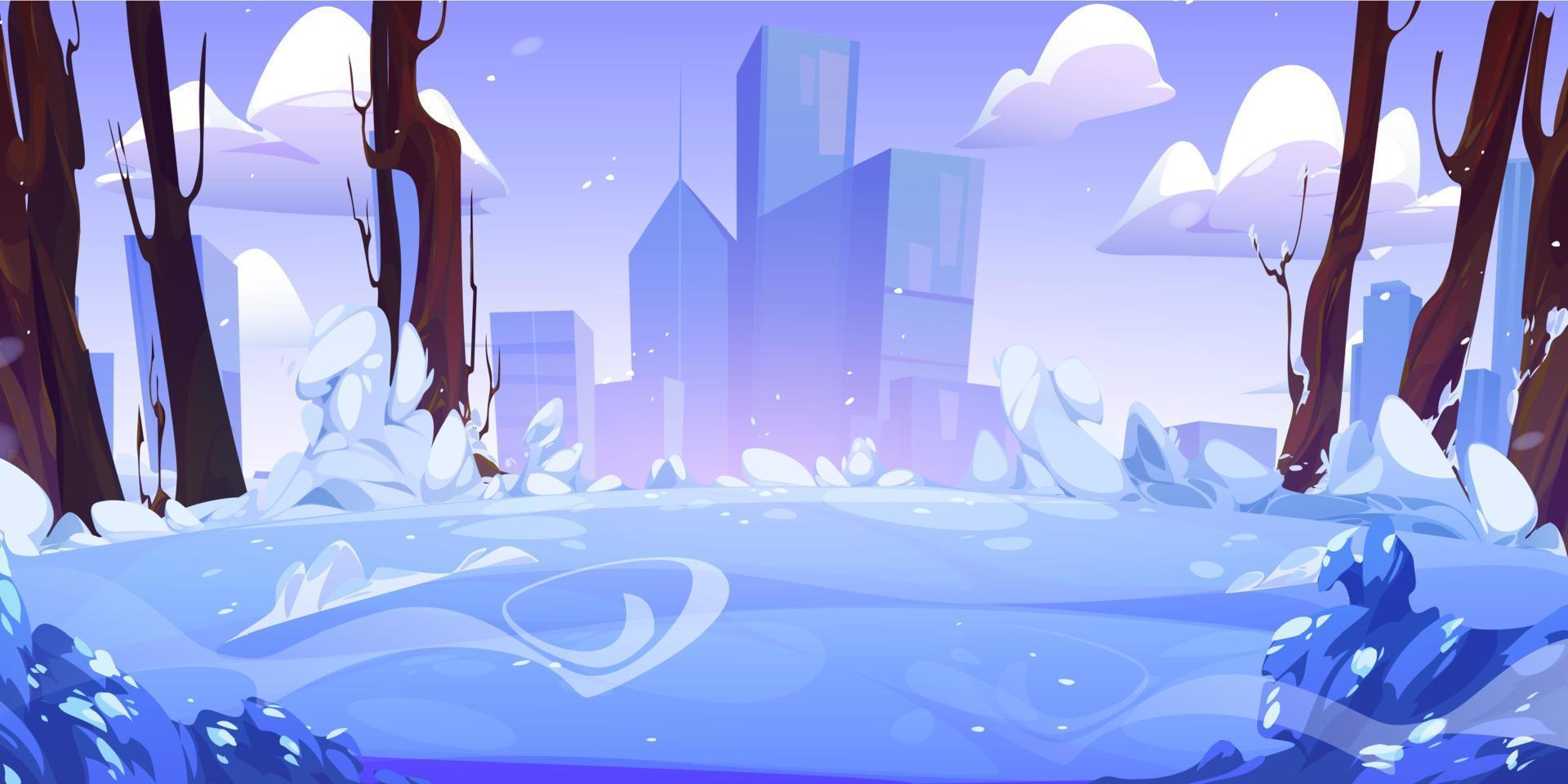 Winter park landscape with city on skyline vector