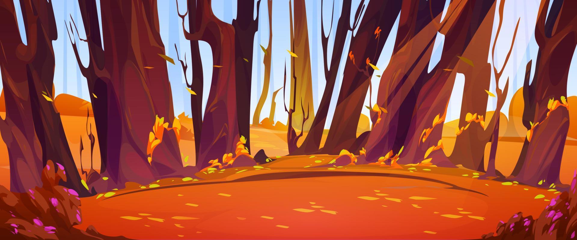 Autumn forest scene with trees and bushes vector