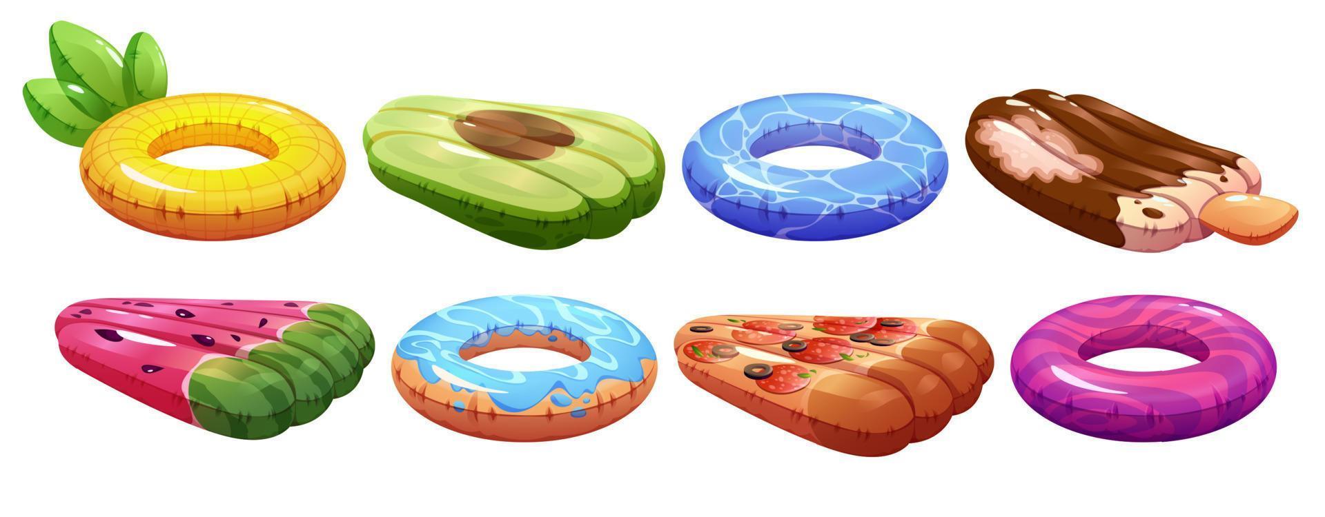 Set of swimming inflatable rings and mattresses vector