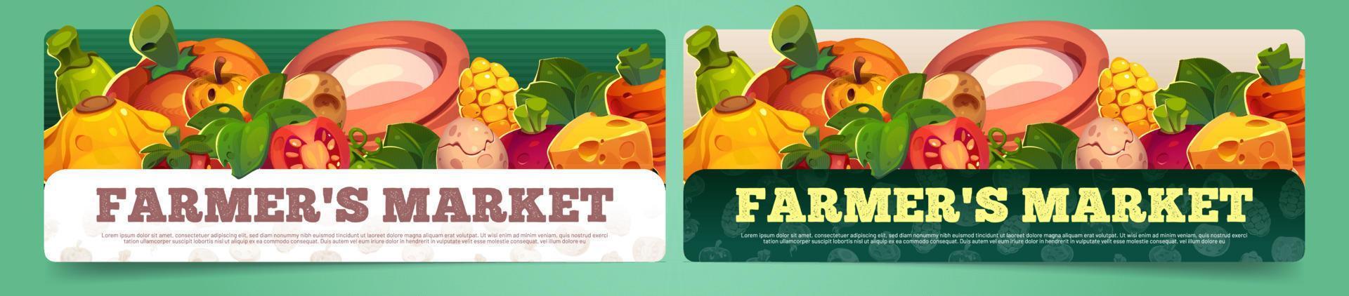 conjunto de plantillas de banner de dibujos animados de mercado de agricultores vector