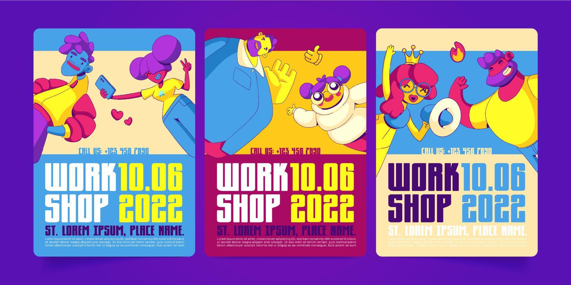 Workshop posters with people in contemporary style vector