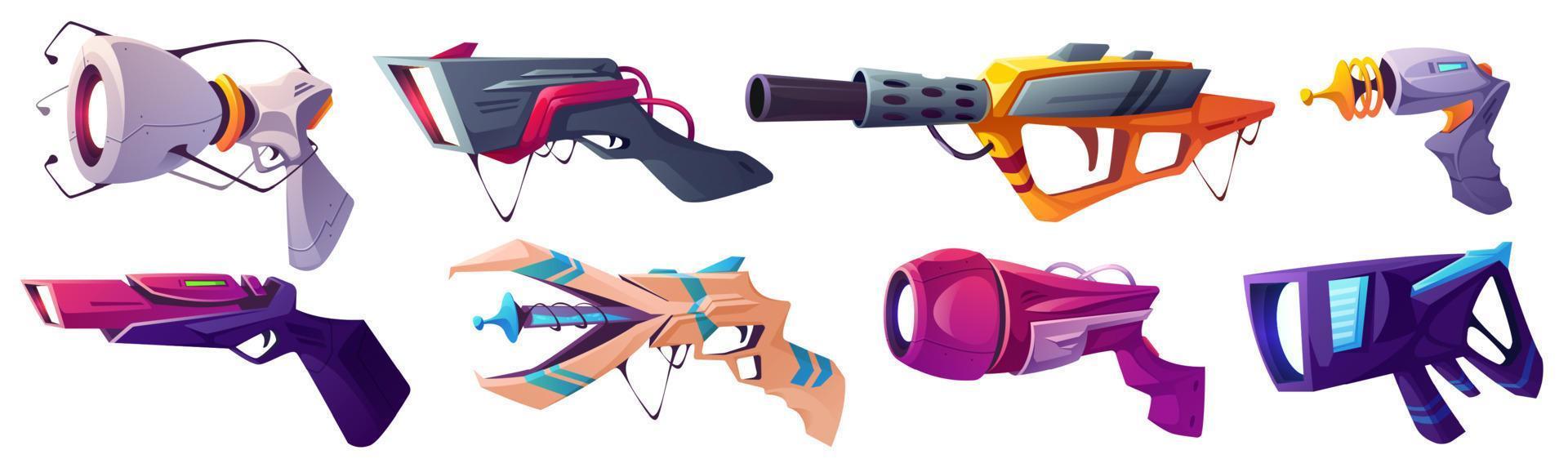 Space blaster guns, cartoon vector laser handgun