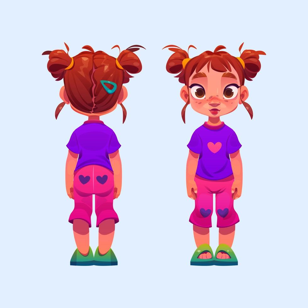 Cute little girl in front and back view vector