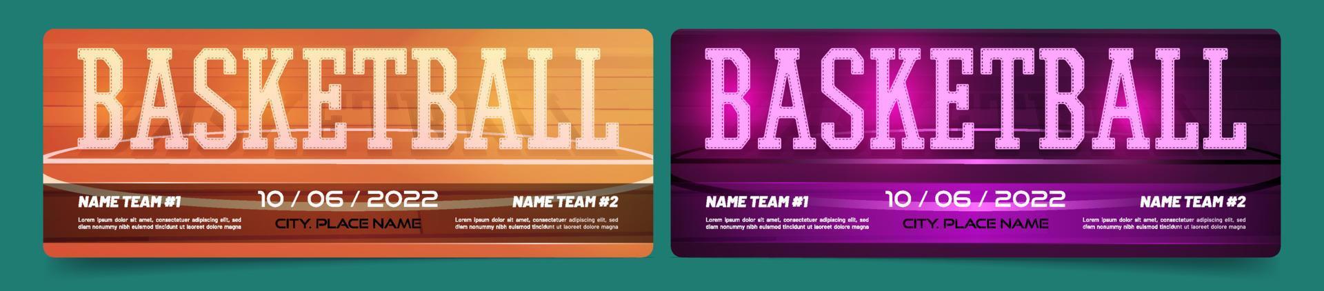 Tickets for basketball game, invitation coupons vector