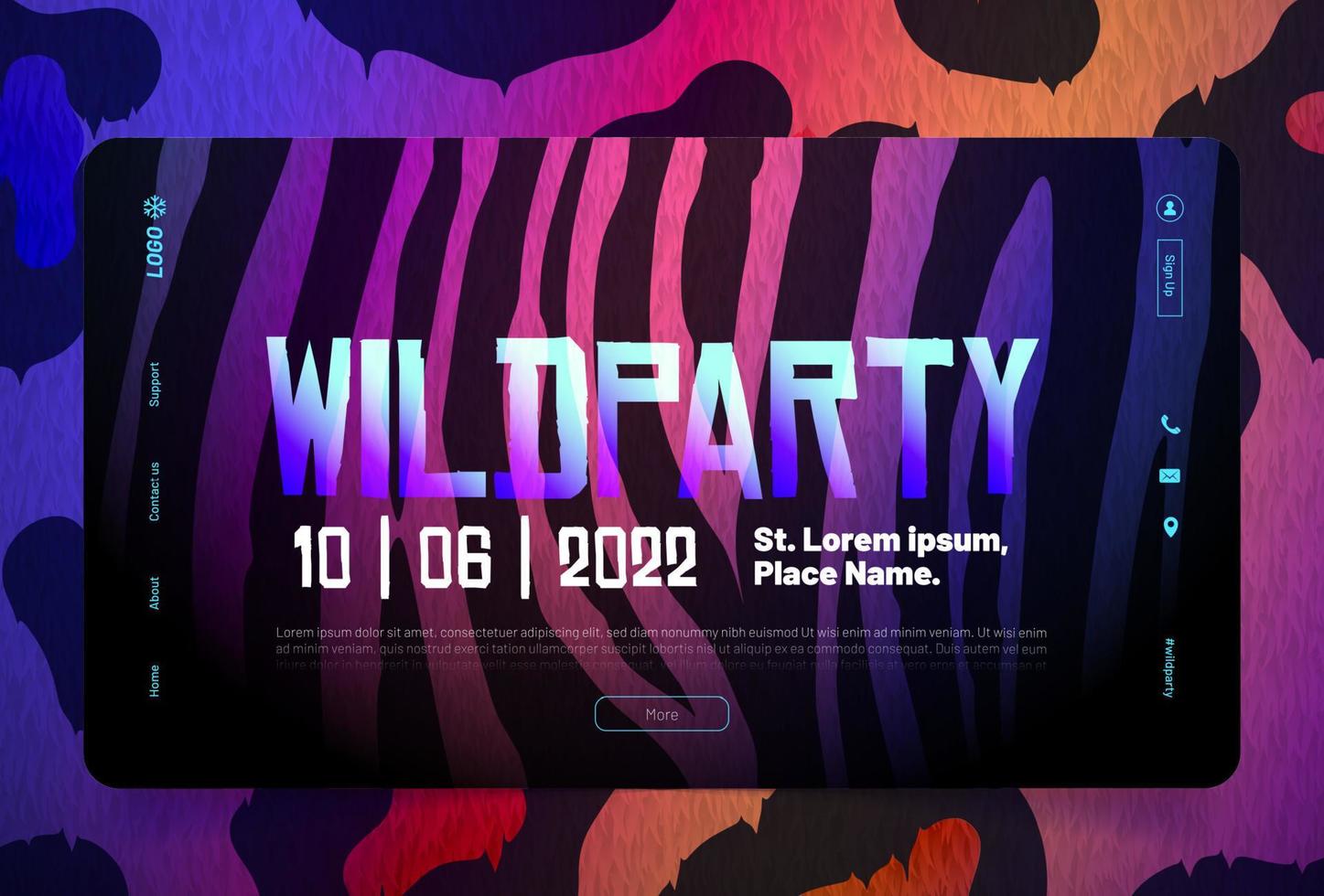 Wild party landing page, night club invitation vector