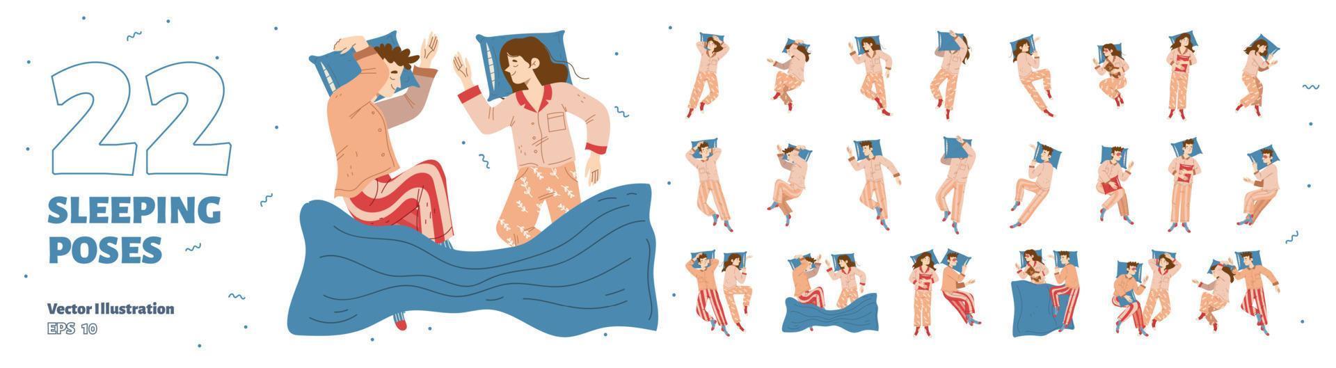 conjunto de hombres y mujeres durmiendo poses, paquete vectorial vector