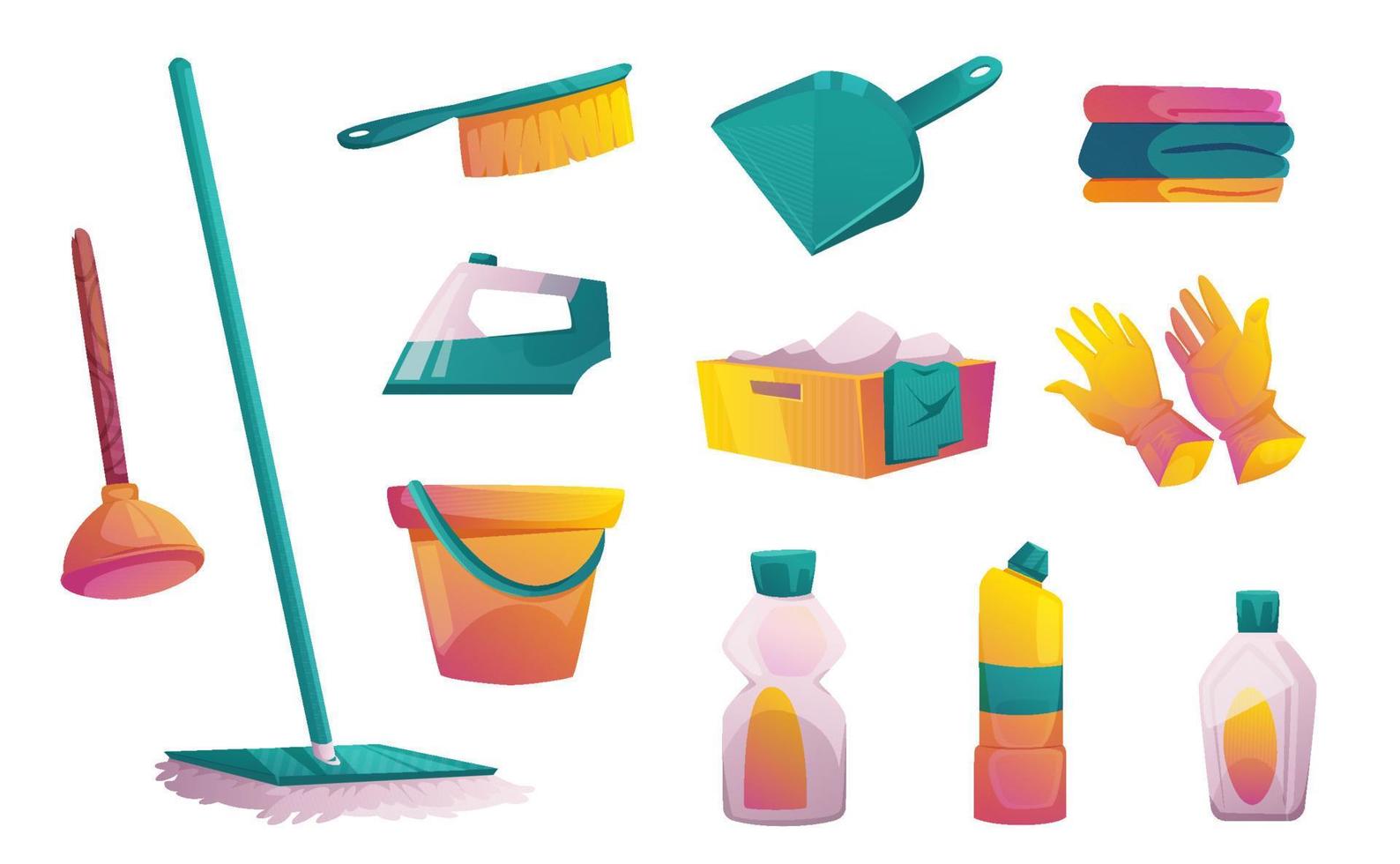 conjunto de equipos domésticos y herramientas de limpieza vector