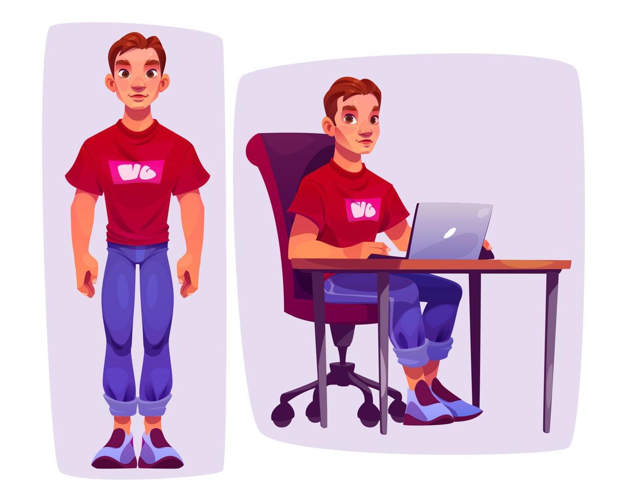 personaje de hombre de pie y sentado con laptop vector