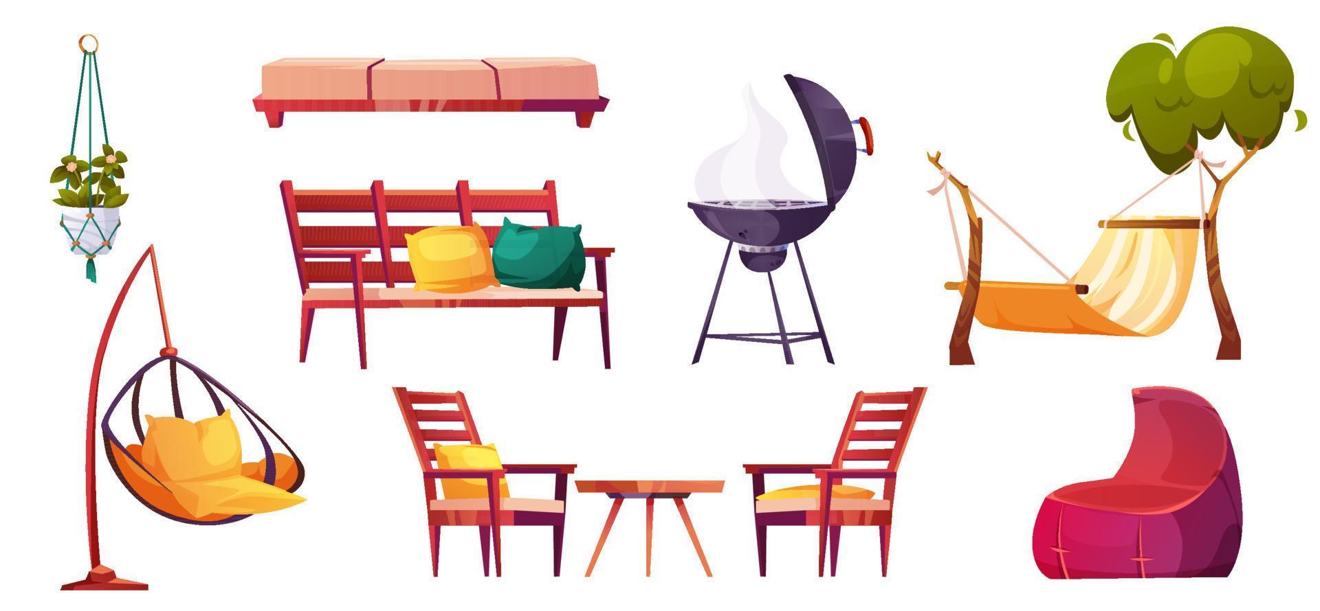 Patio furniture for relax and cooking grill vector