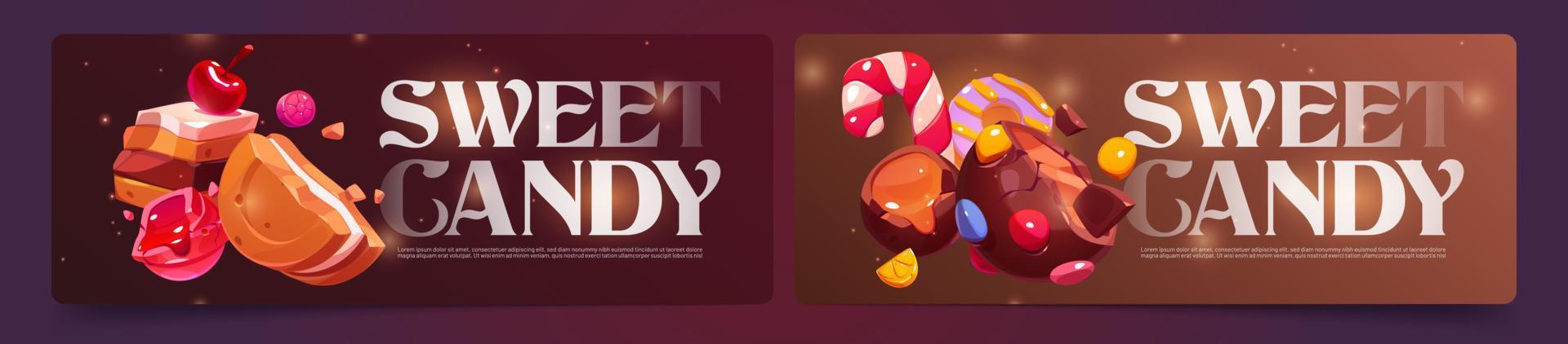 Sweet candy posters with chocolate, caramel vector