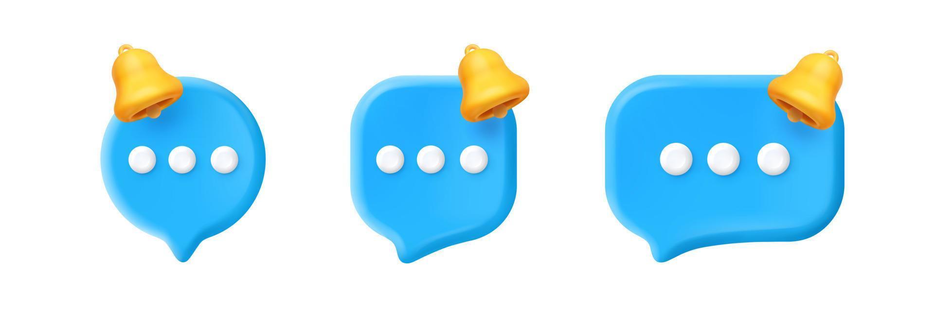 3d render notification speech bubbles with bells vector