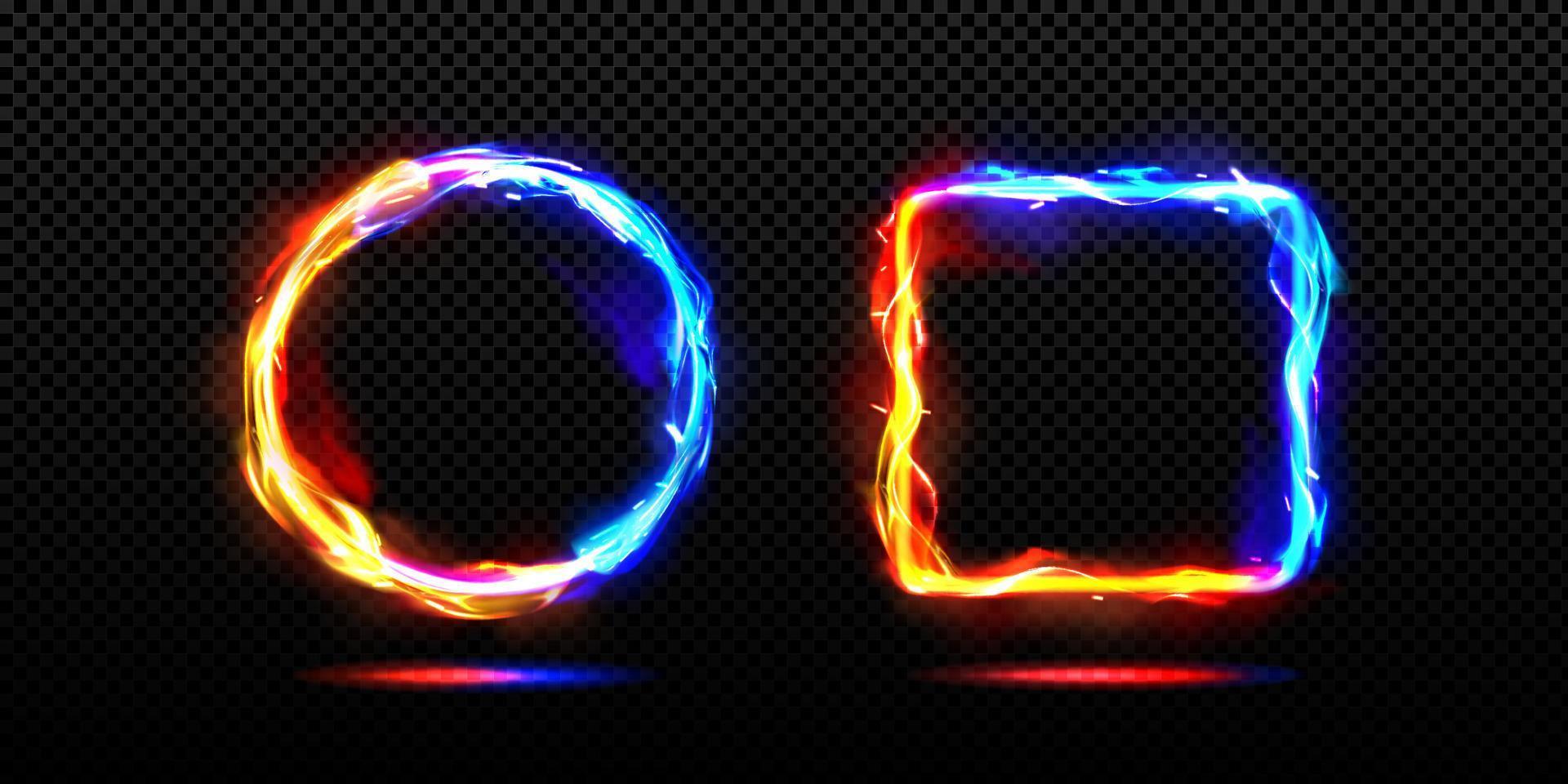 Neon frames with fire and ice energy effect vector