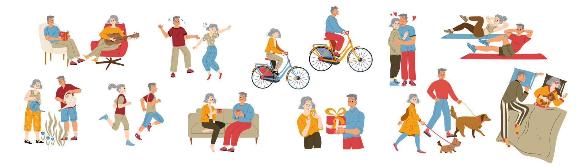 Active elderly characters hobby senior people life vector