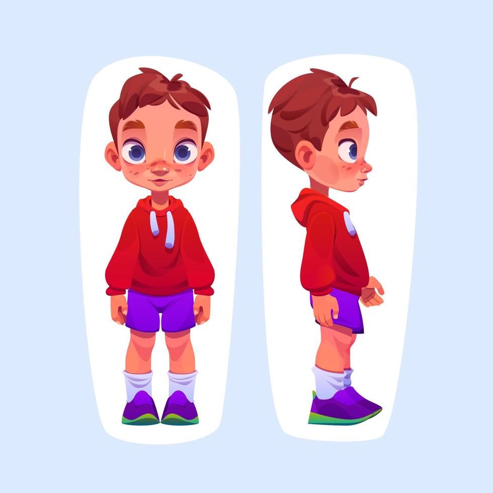 niño pequeño personaje de dibujos animados vista frontal y lateral vector