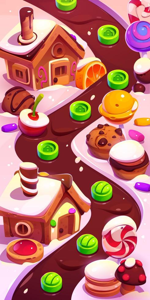 Candy land mobile game map cartoon illustration vector