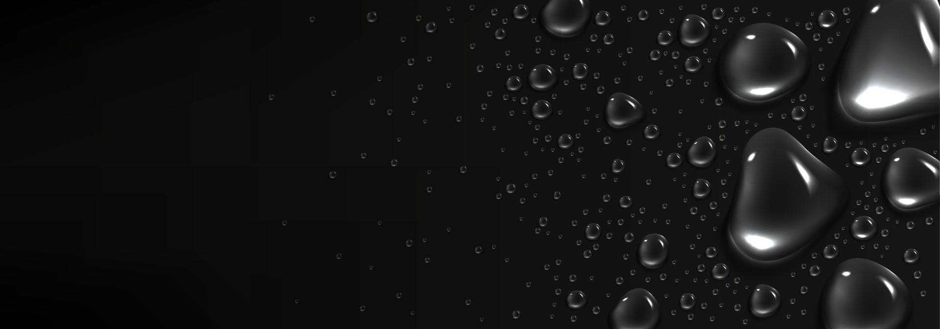 gotas de lluvia sobre fondo negro, condensación de agua vector
