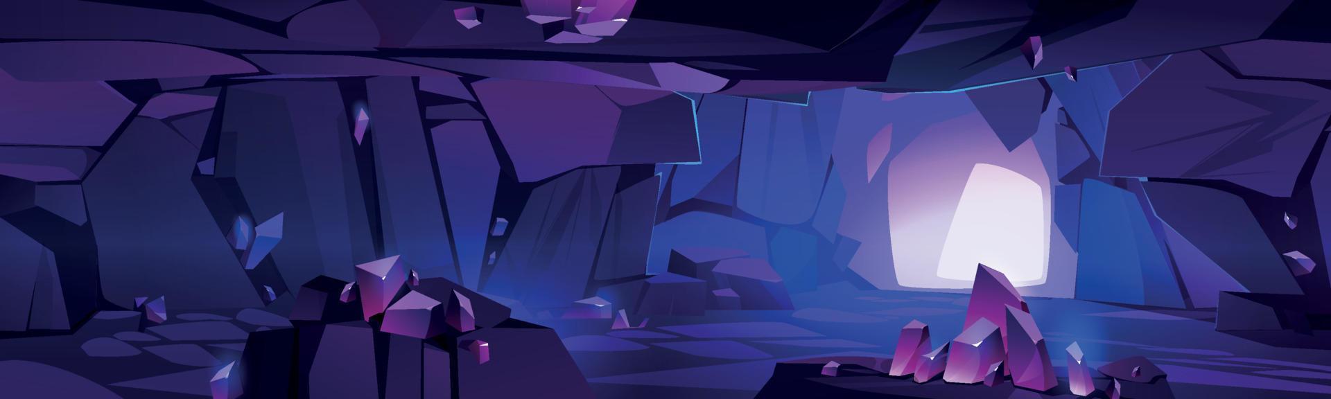 vista interior del túnel de la mina de amatista, cueva misteriosa vector