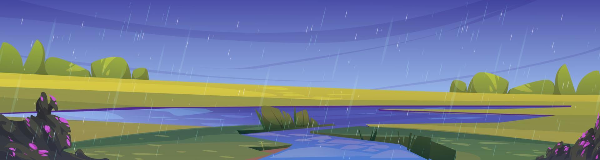 paisaje natural con flujo de desembocadura de río en estanque vector