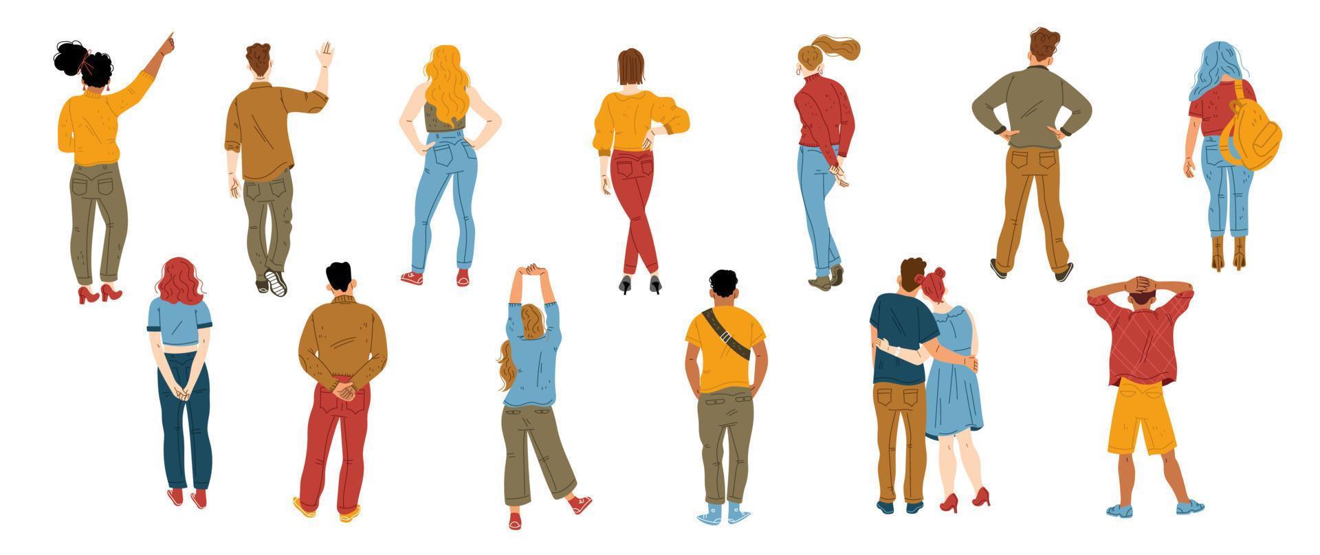 Back view of standing diverse people vector