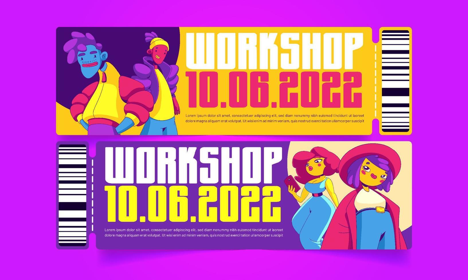 Tickets to workshop, pass coupons for men or women vector