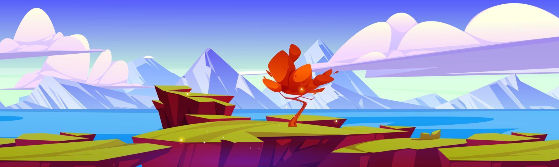 Lonely yellow tree on top of rock cartoon design vector