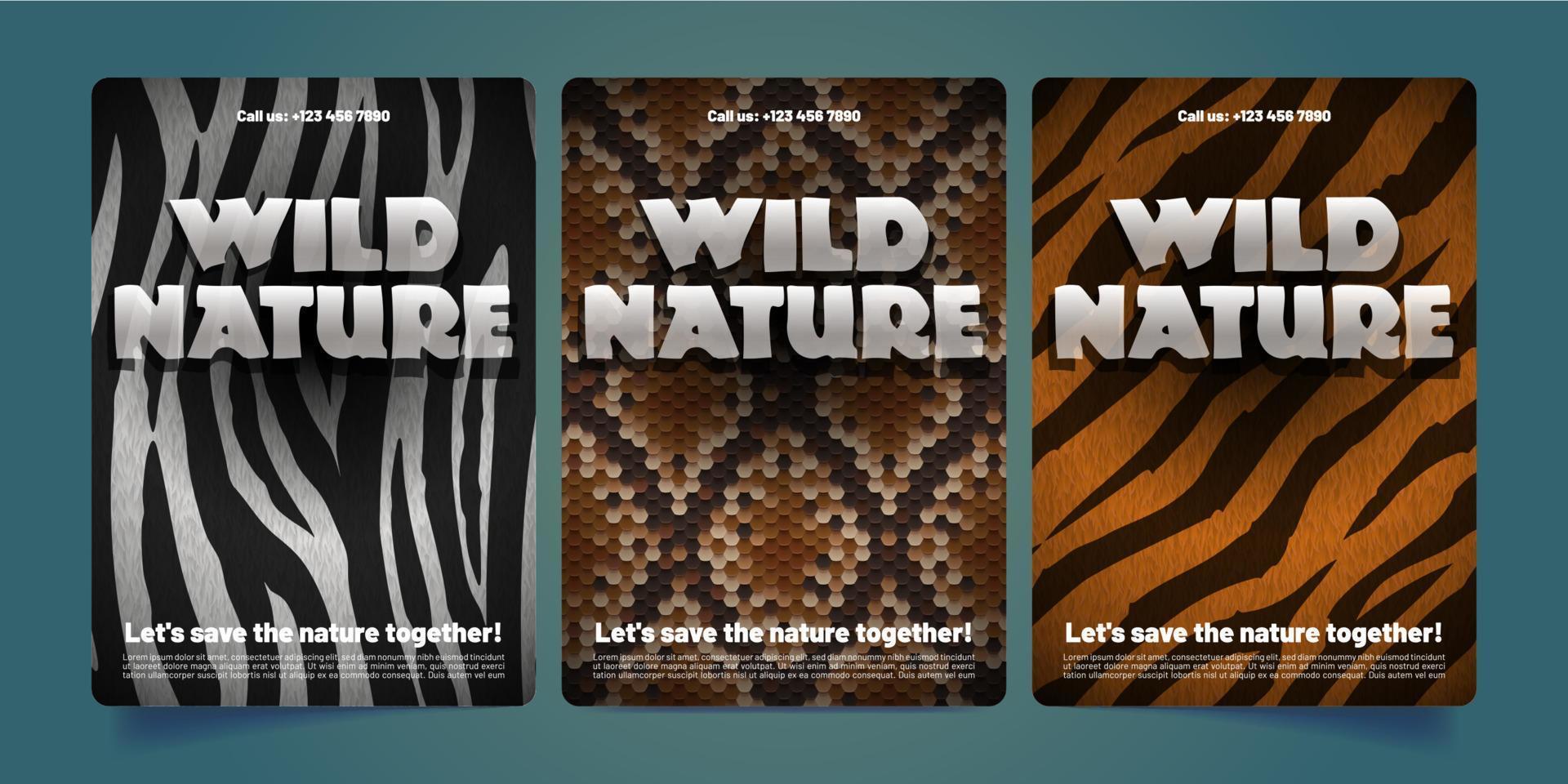 Creative wild nature protection flyers set vector