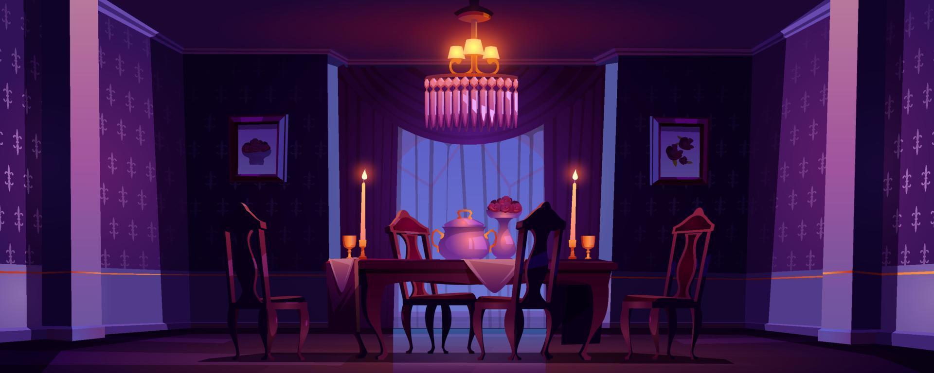 Dining room interior in victorian style at night vector