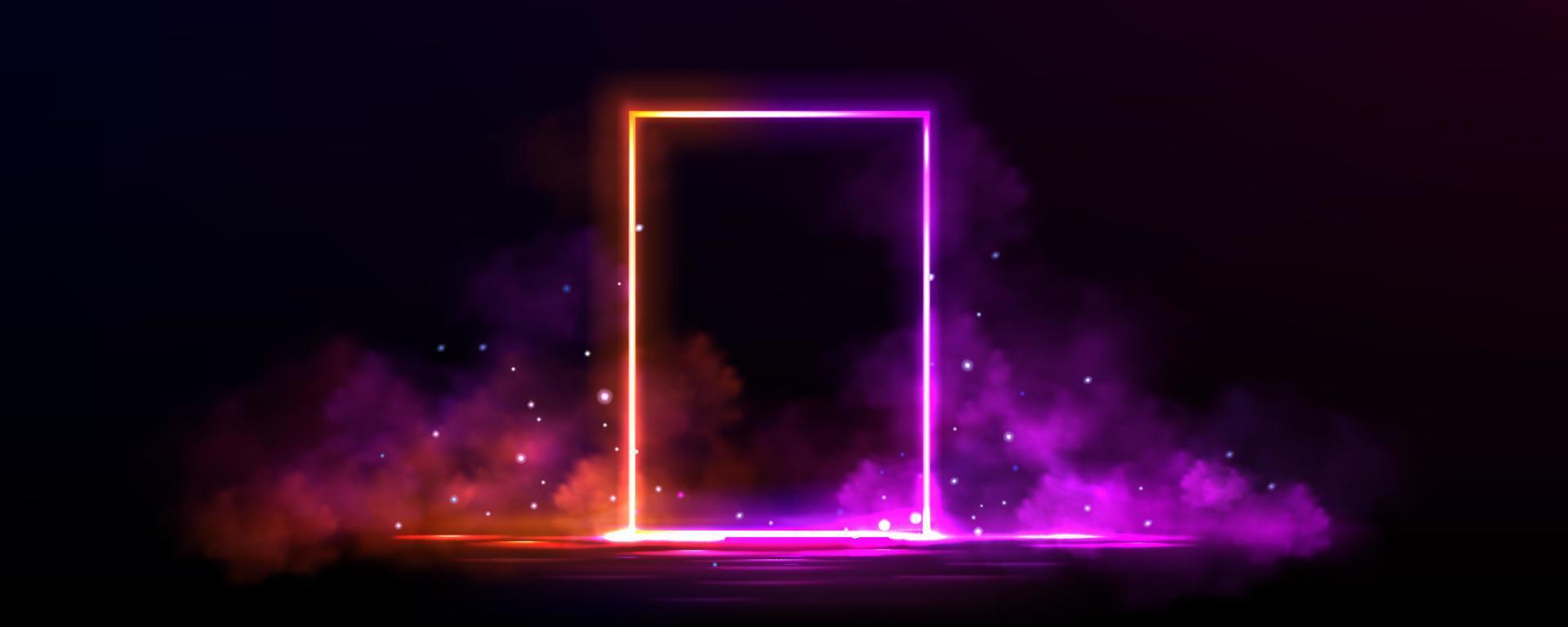 Neon light frame on water surface and smoke clouds vector