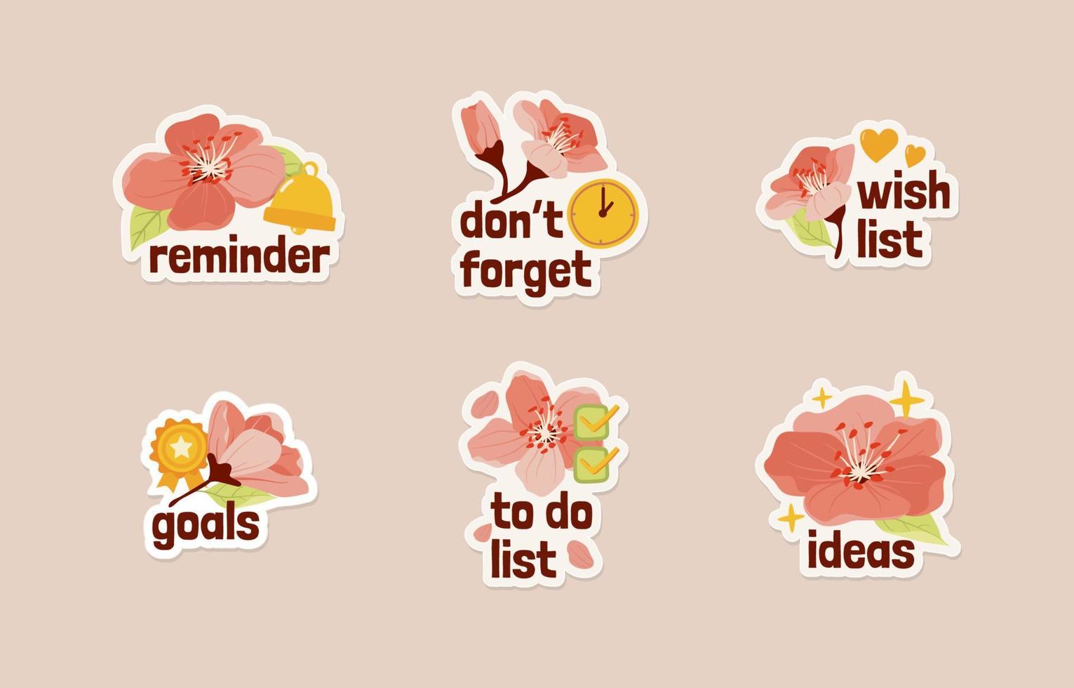 Peach Blossom Journal Stickers Set vector