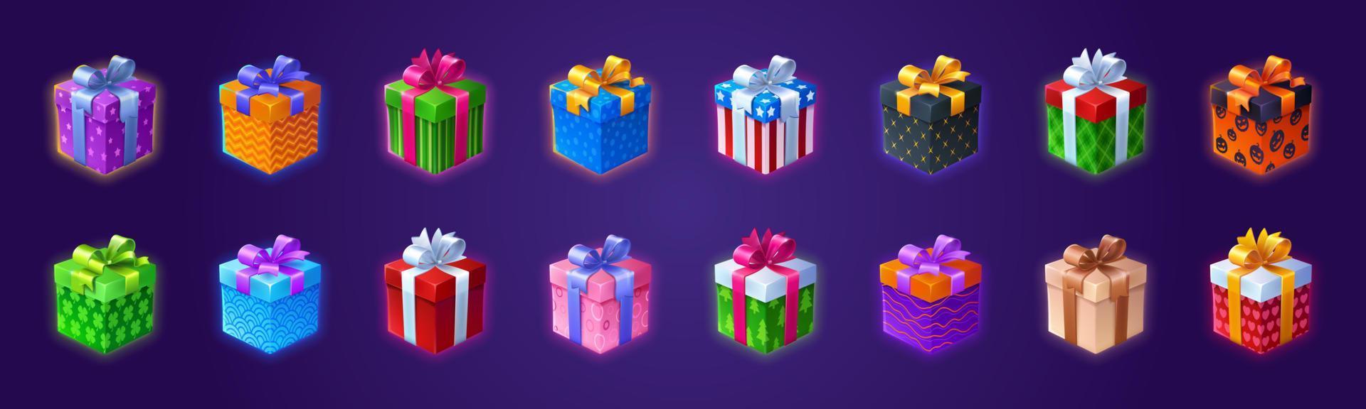 cajas de regalo regalos 3d en papel de regalo de colores vector