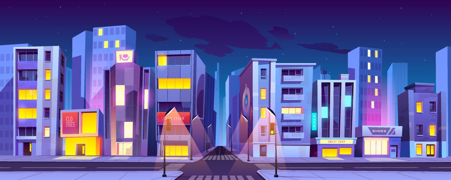 City crossroad at night, transport intersection vector