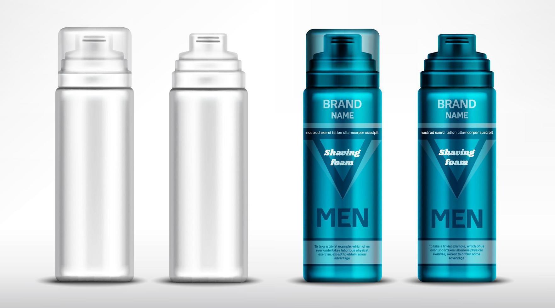 maqueta de botellas de espuma de afeitar para hombres, tubos de cosméticos vector