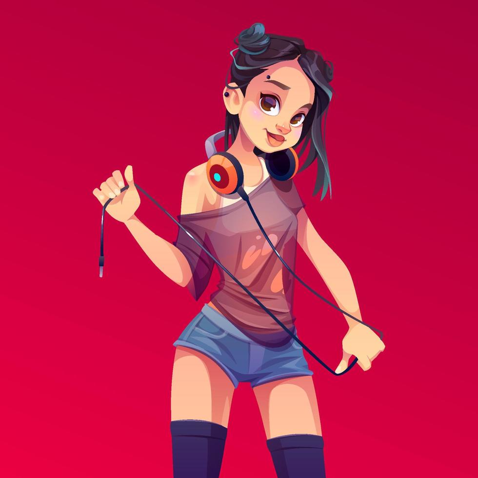 Young woman dj with headphones vector