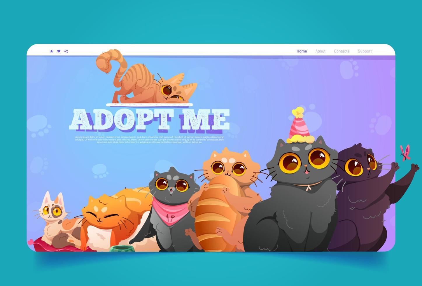 Adopt me cartoon landing page with homeless pets vector