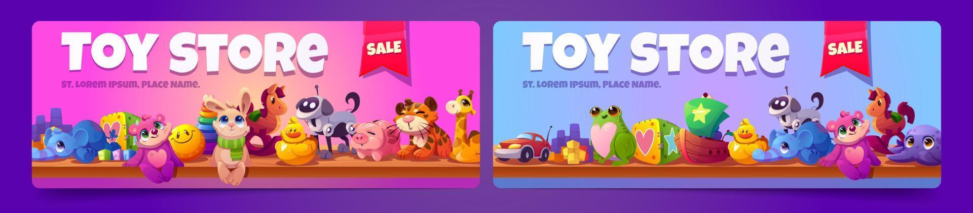 Banners of kids toys sale in baby store vector