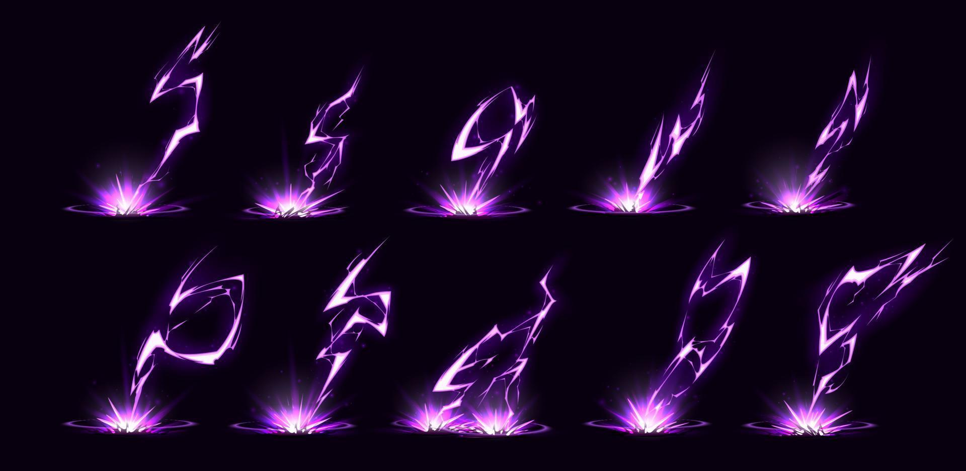 relámpagos, rayos púrpura golpean el suelo vector