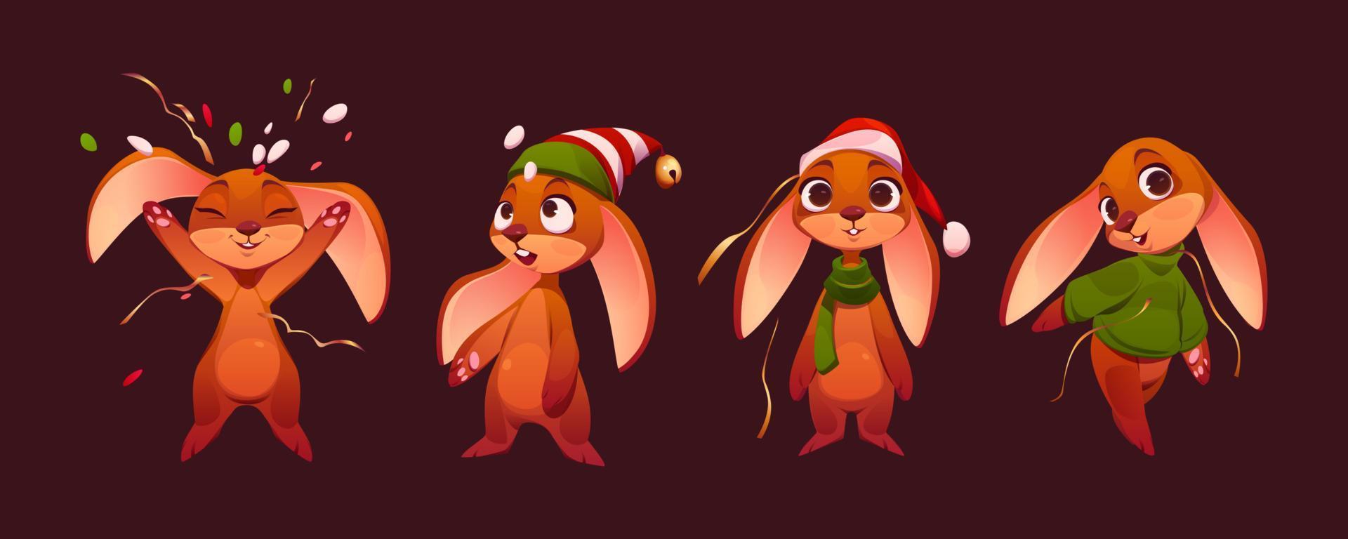 Happy cute bunny in Christmas clothes vector