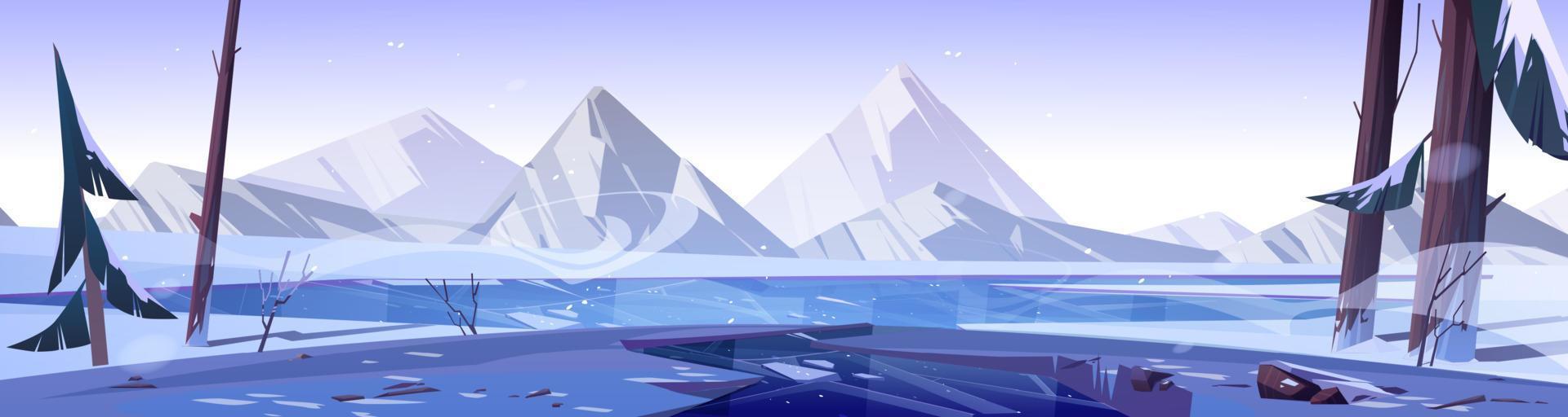 Winter forest nature landscape with frozen pond vector