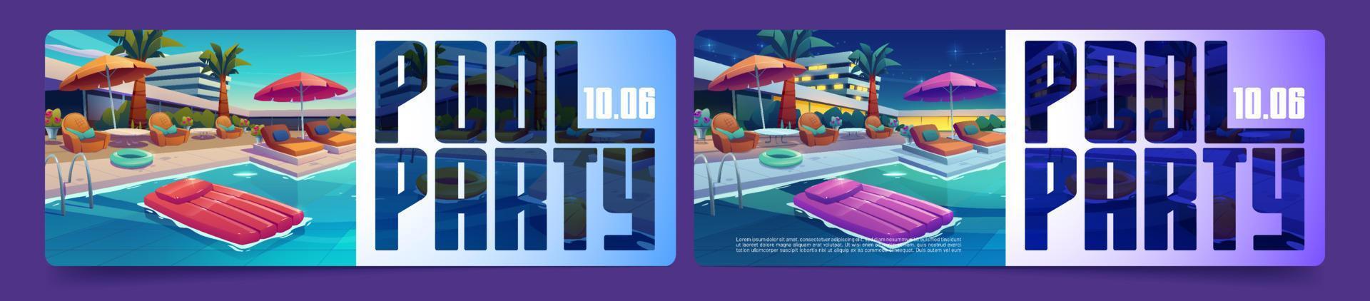 Pool party banners, invitation for resort event vector