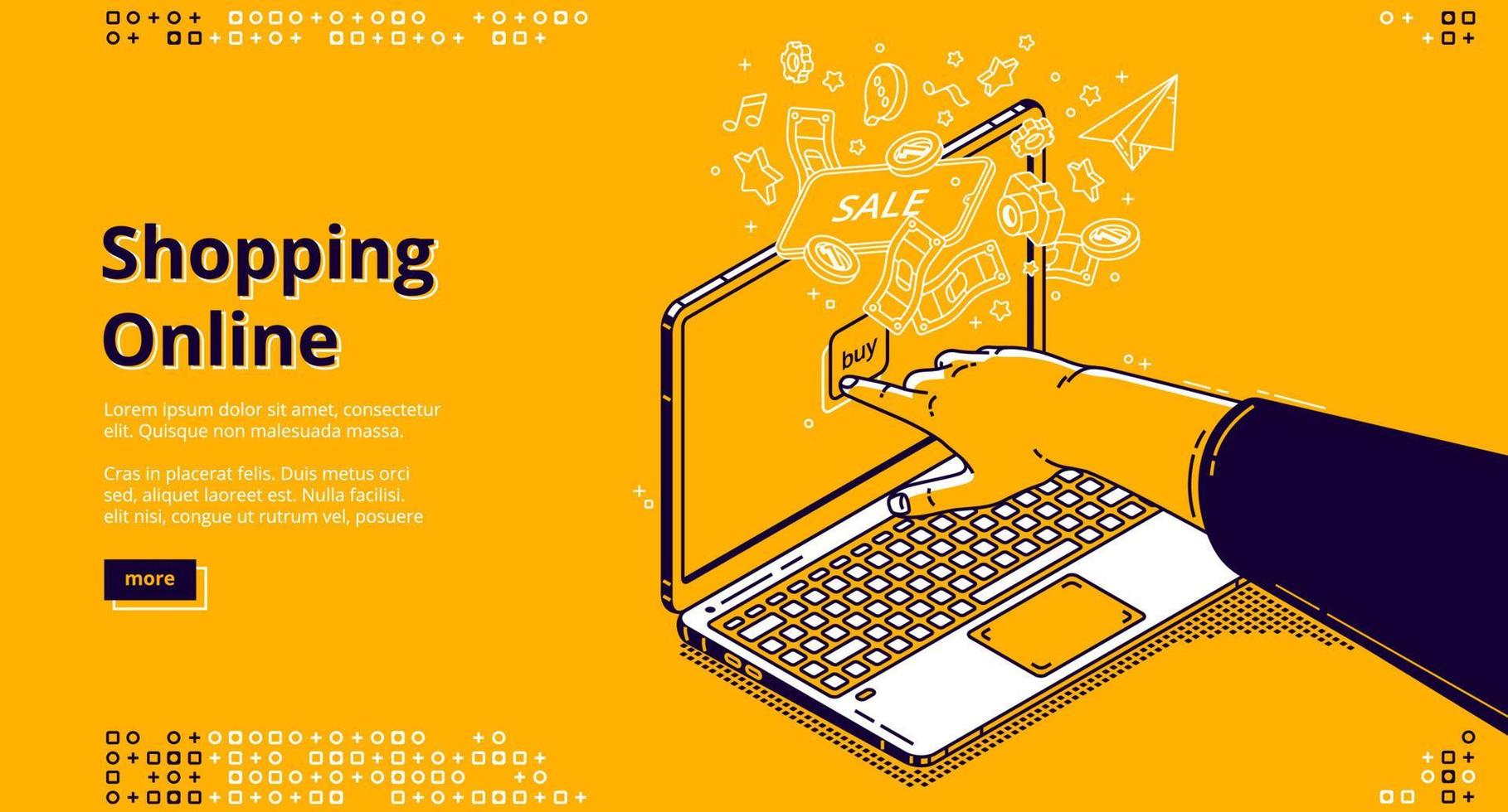 Online shopping isometric landing page, web banner vector